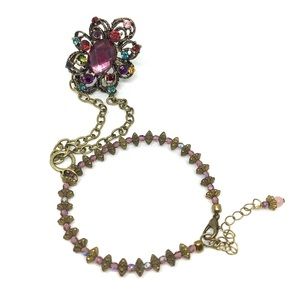 Antique Brass Rhinestone & Crystal Ring Bracelet